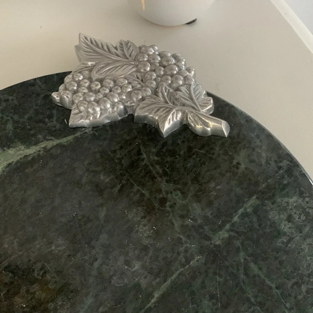 Green marble‎ round tray grapevine details home decor coffee table vintage